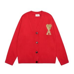 Ami Red Cardigan with Gold Heart Detail
